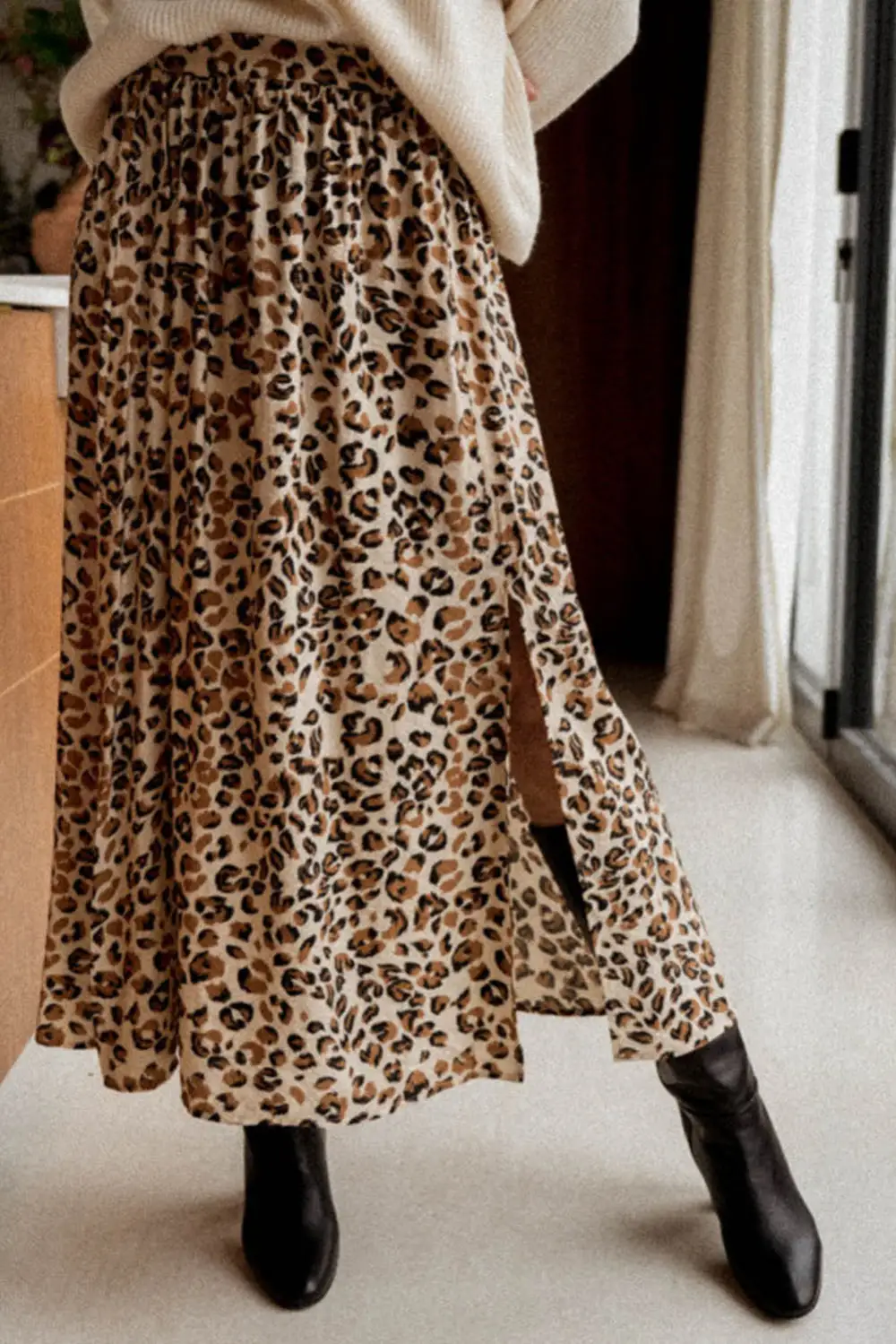 Print High Waist Side Slit Skirt
