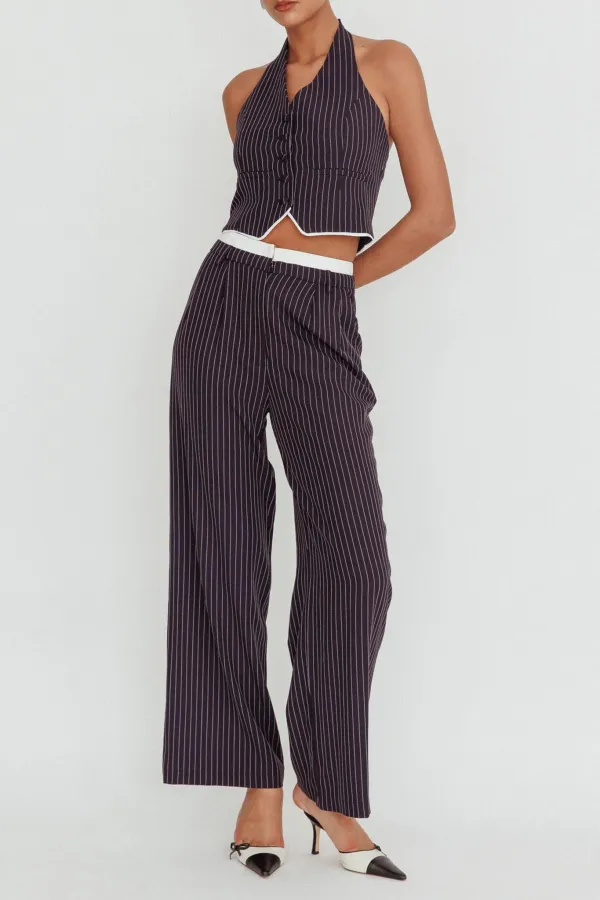 Creative Double Waist Loose Striped Trousers
