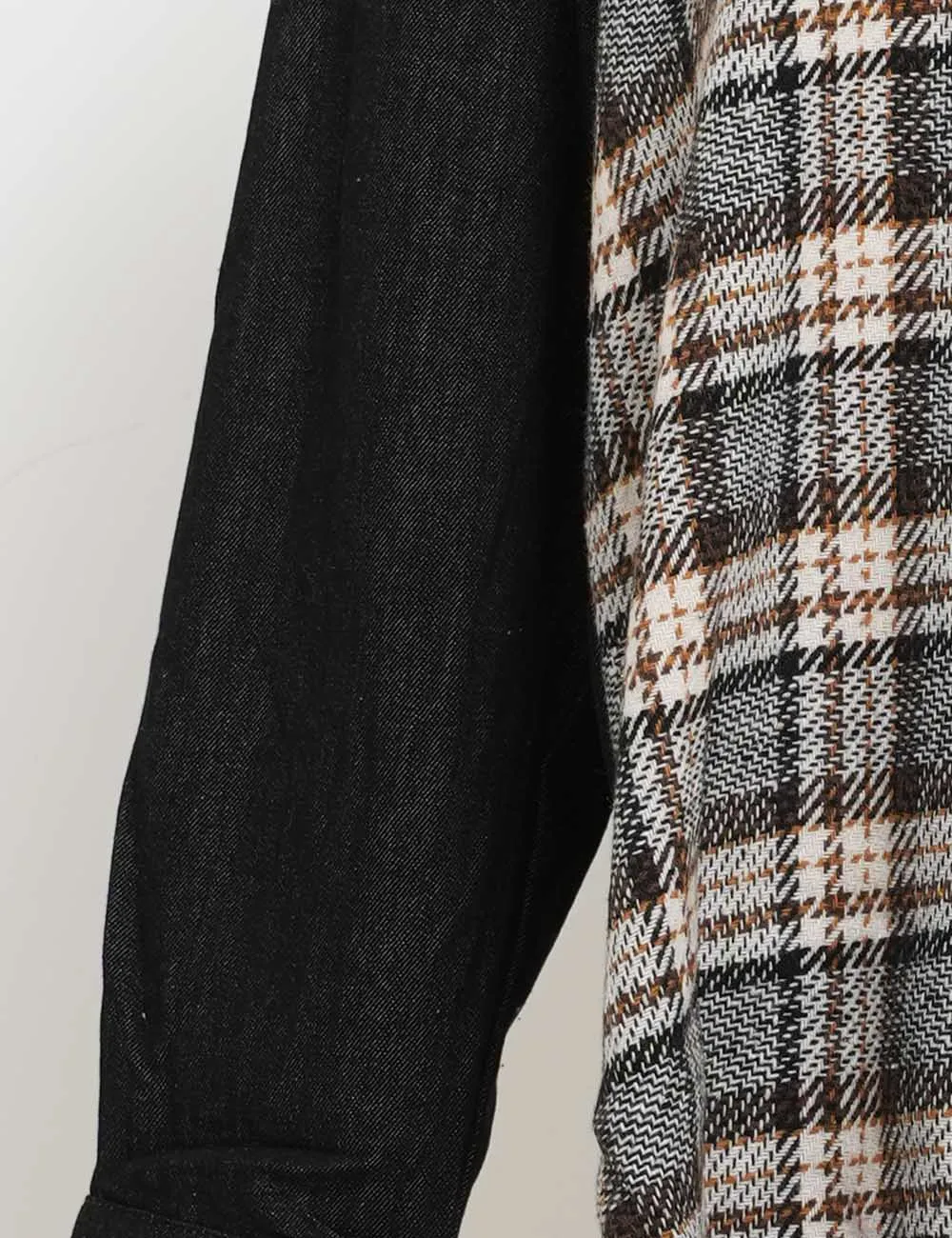 Plaid Patchwork Button Down Denim Jacket