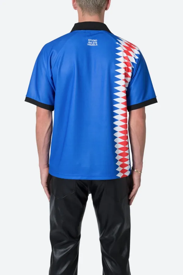 BLUE WITH RED AND WHITE PATTERN POLO SHIRT