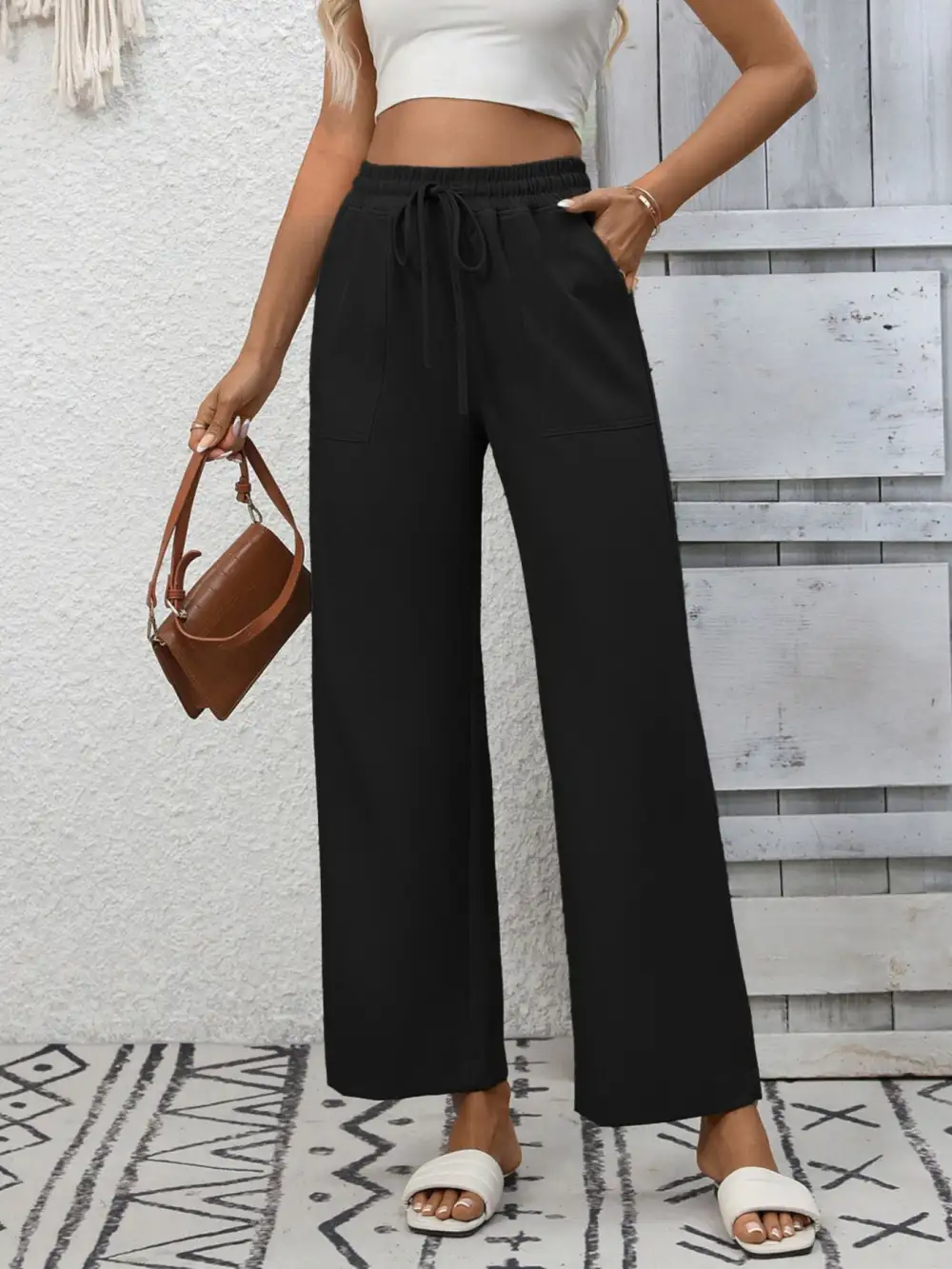 Everyday Casual Drawstring Wide Leg Pants