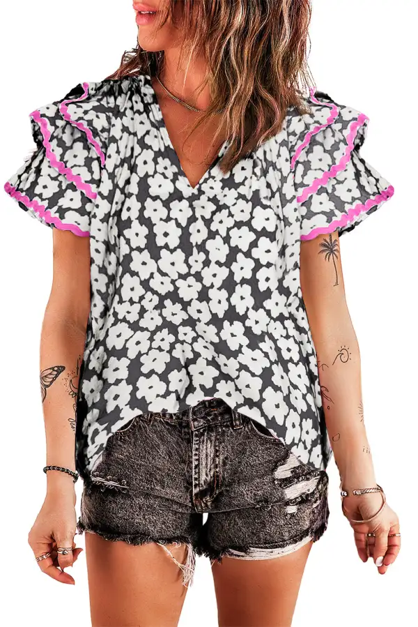 Floral Ruffle Sleeve Blouse