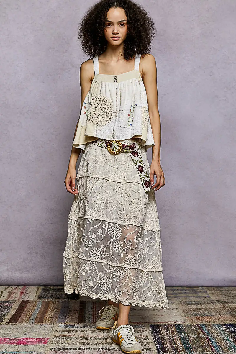 Lace Cotton Blend Skirt