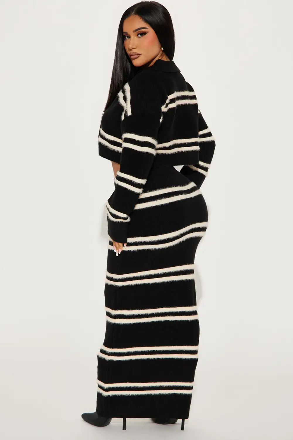 Making Plans Sweater Skirt Set - Black/White