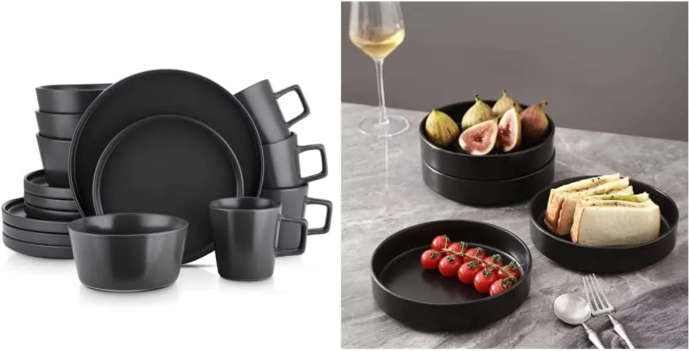 Stone Lain Coupe Dinnerware Set, Service For 8, Black Matte