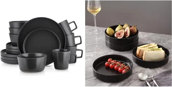 Stone Lain Coupe Dinnerware Set, Service For 8, Black Matte