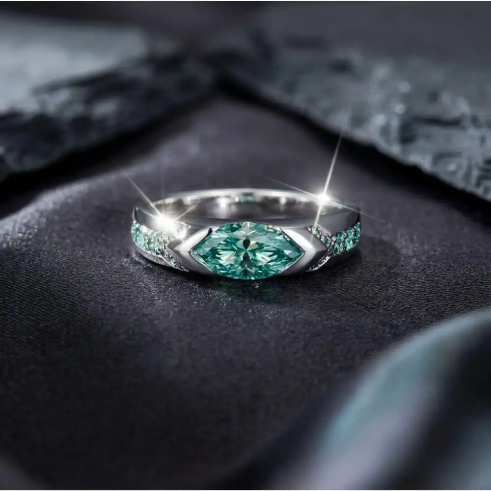 Marquise Teal Moissanite Ring