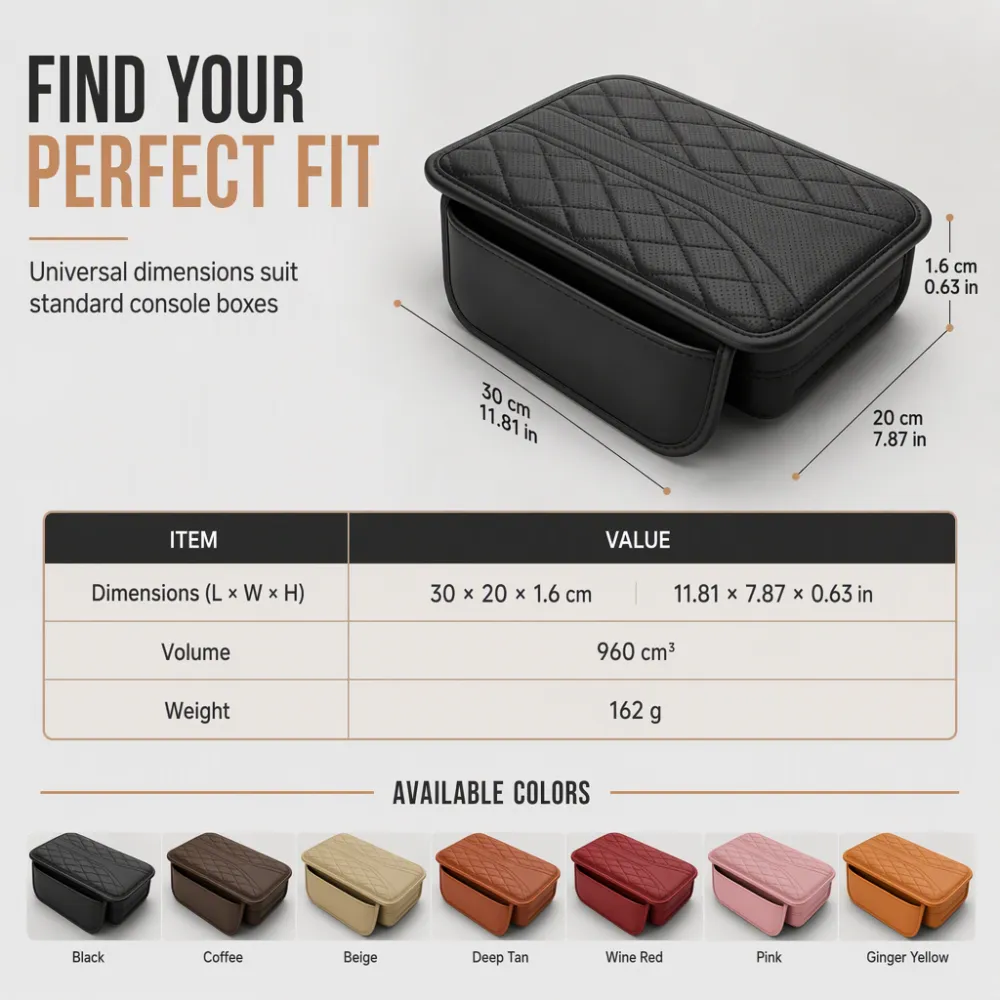 Car Central Armrest Cushion Pad with Storage Pocket