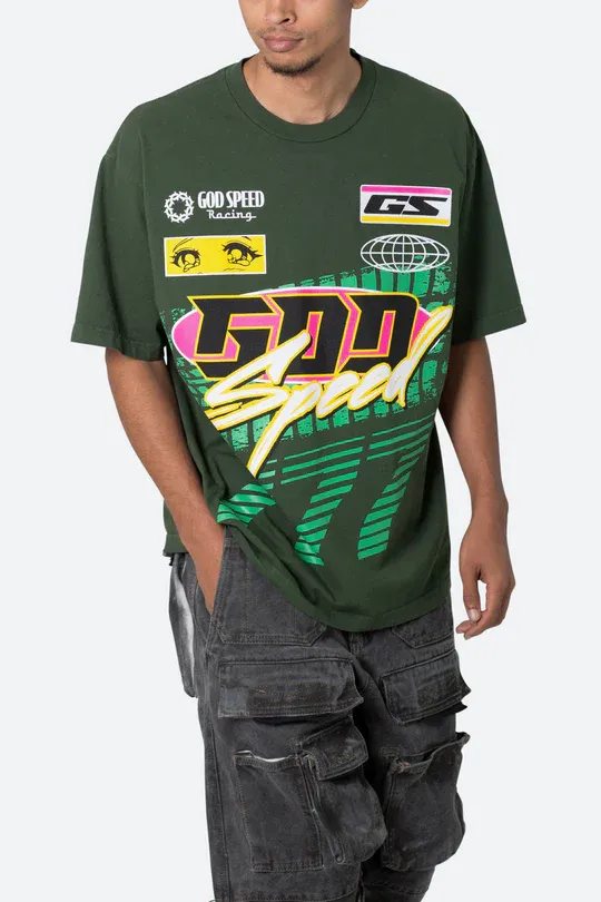 OLIVE GREEN RACING THEMED T-SHIRT