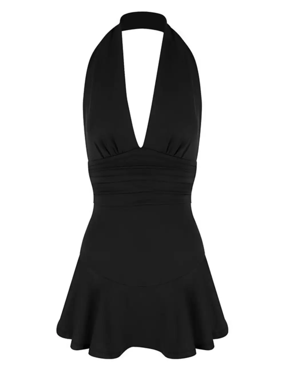 Soft Everyday Halter Neck Ruffle Hem Mini Dress