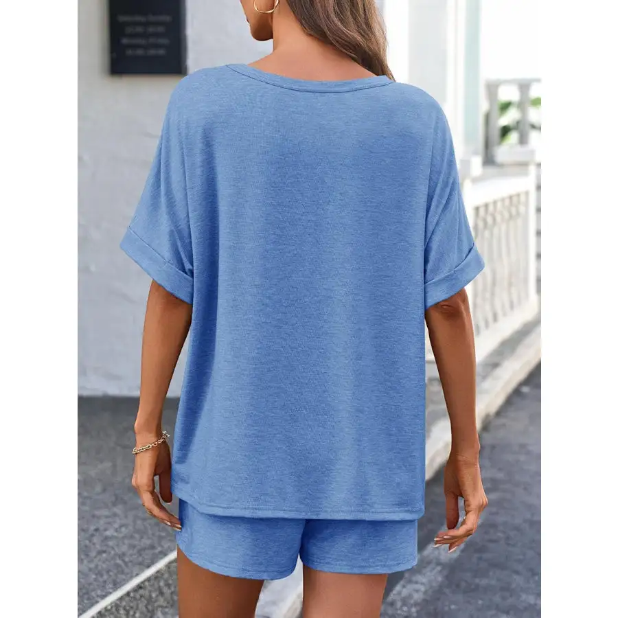 Round Neck T Shirt and Drawstring Shorts Set