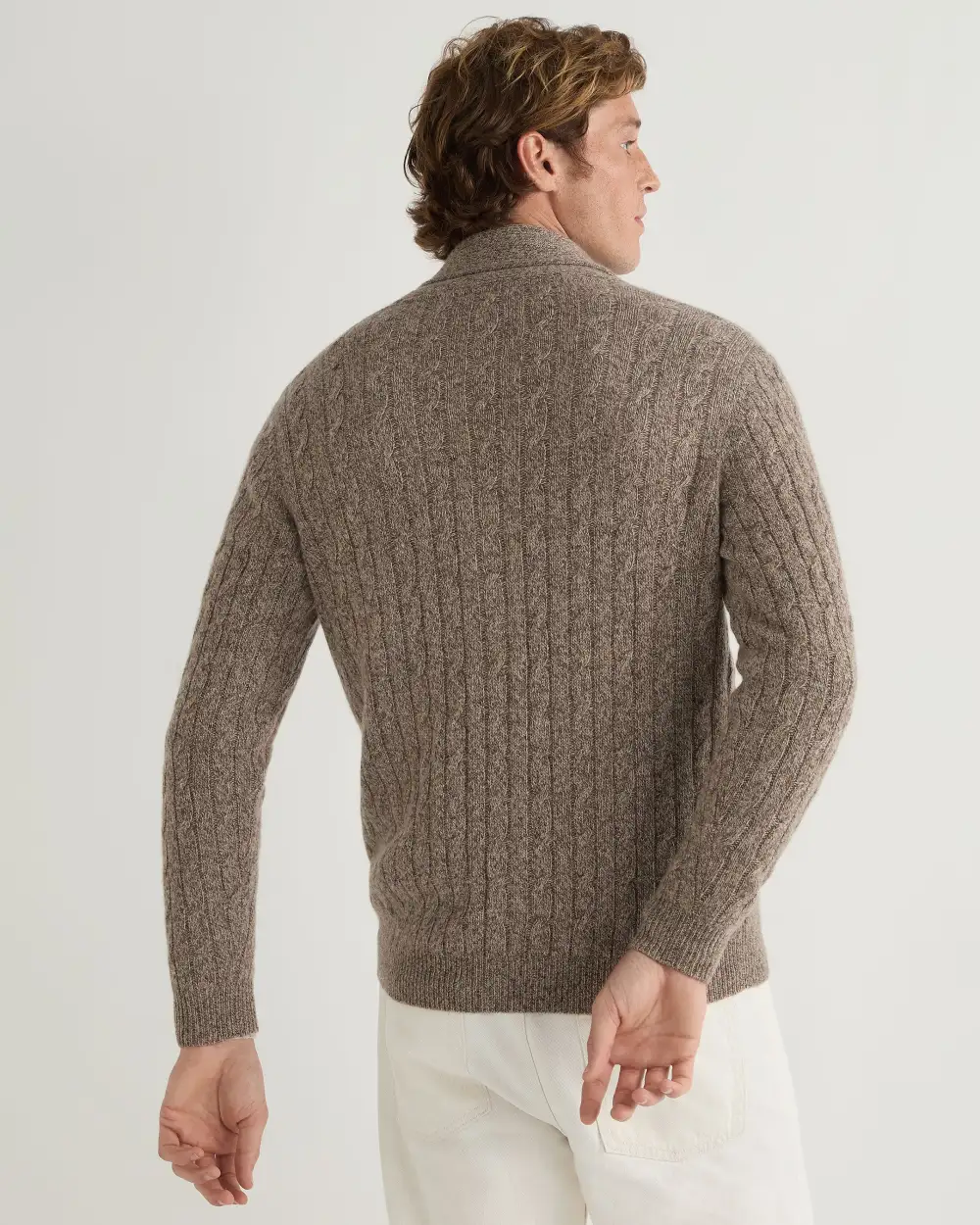 Men's Garrick Shawl Cable Cashmere Cardigan Heather Hazel Brown