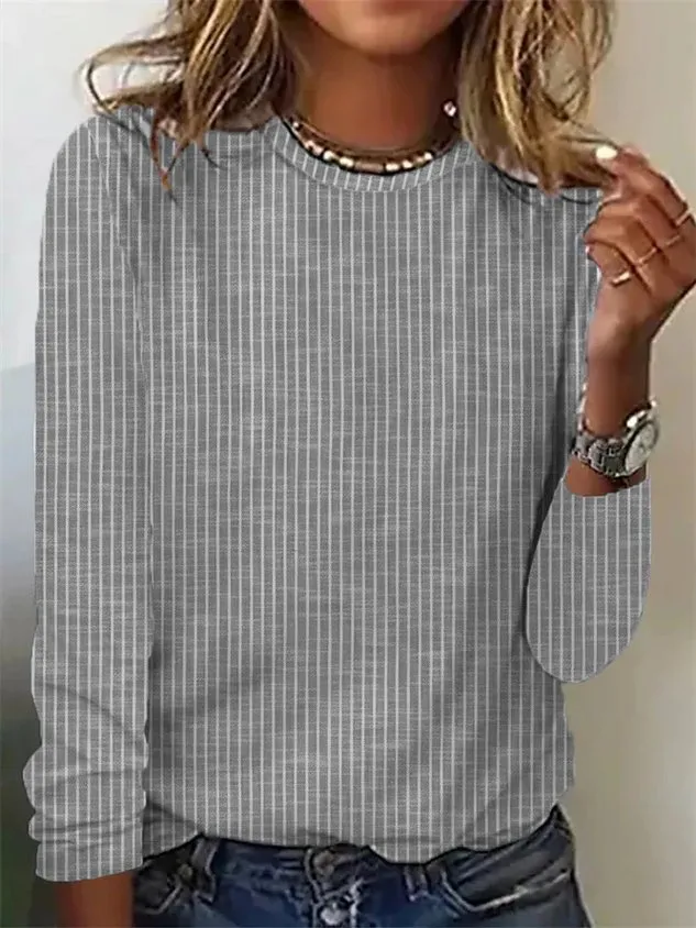 Striped Loose Casual Crew Neck T-Shirt