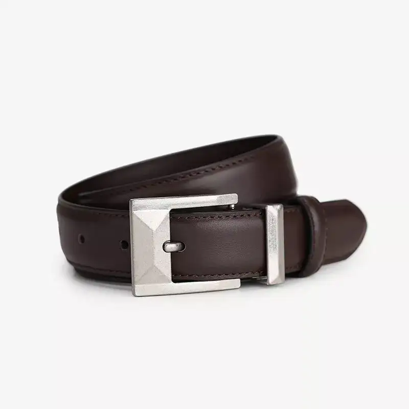 Everyday Leather Belt with Geometric Buckle