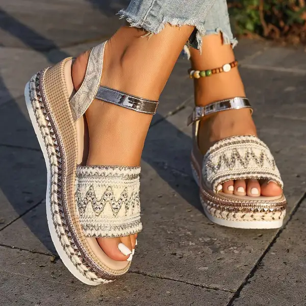 Boho Open Toe Wedge Sandals