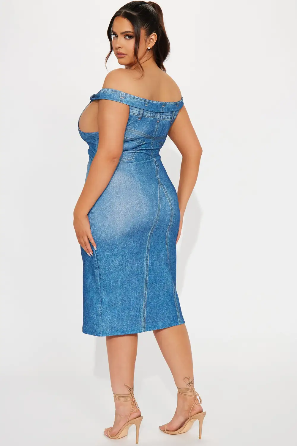 Lennon Printed Midi Dress - Denim