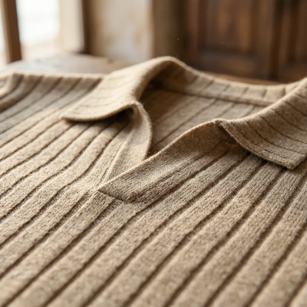 Ribbed Short Sleeve Knit Polo