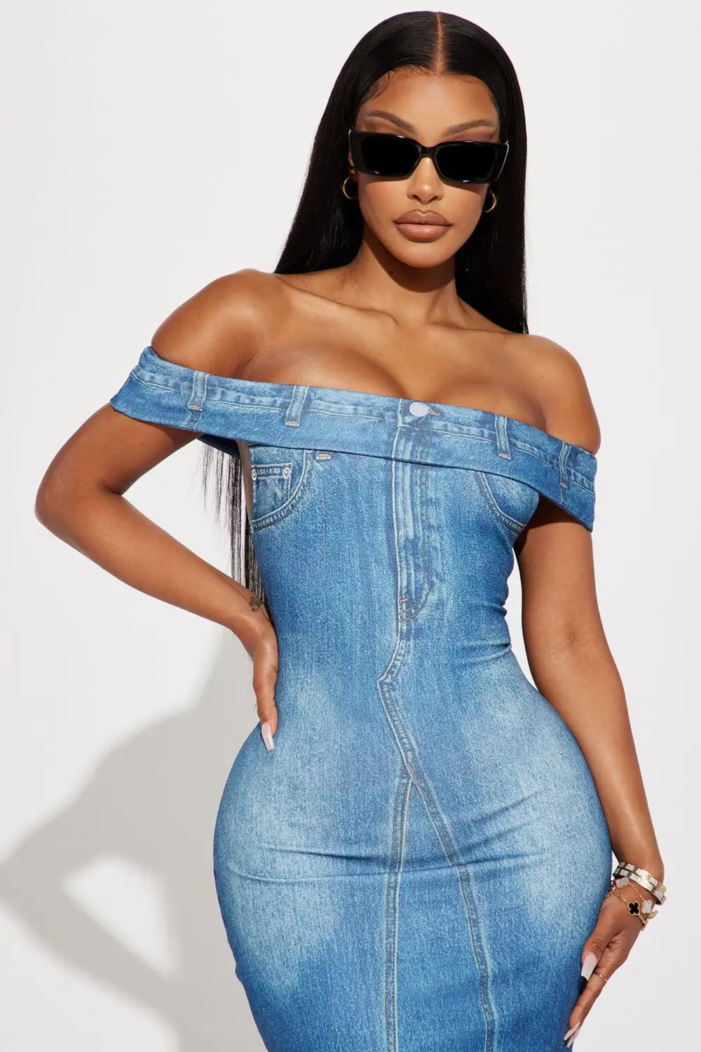 Lennon Printed Midi Dress - Denim