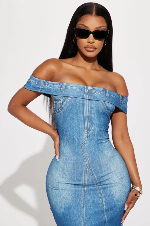 Lennon Printed Midi Dress - Denim