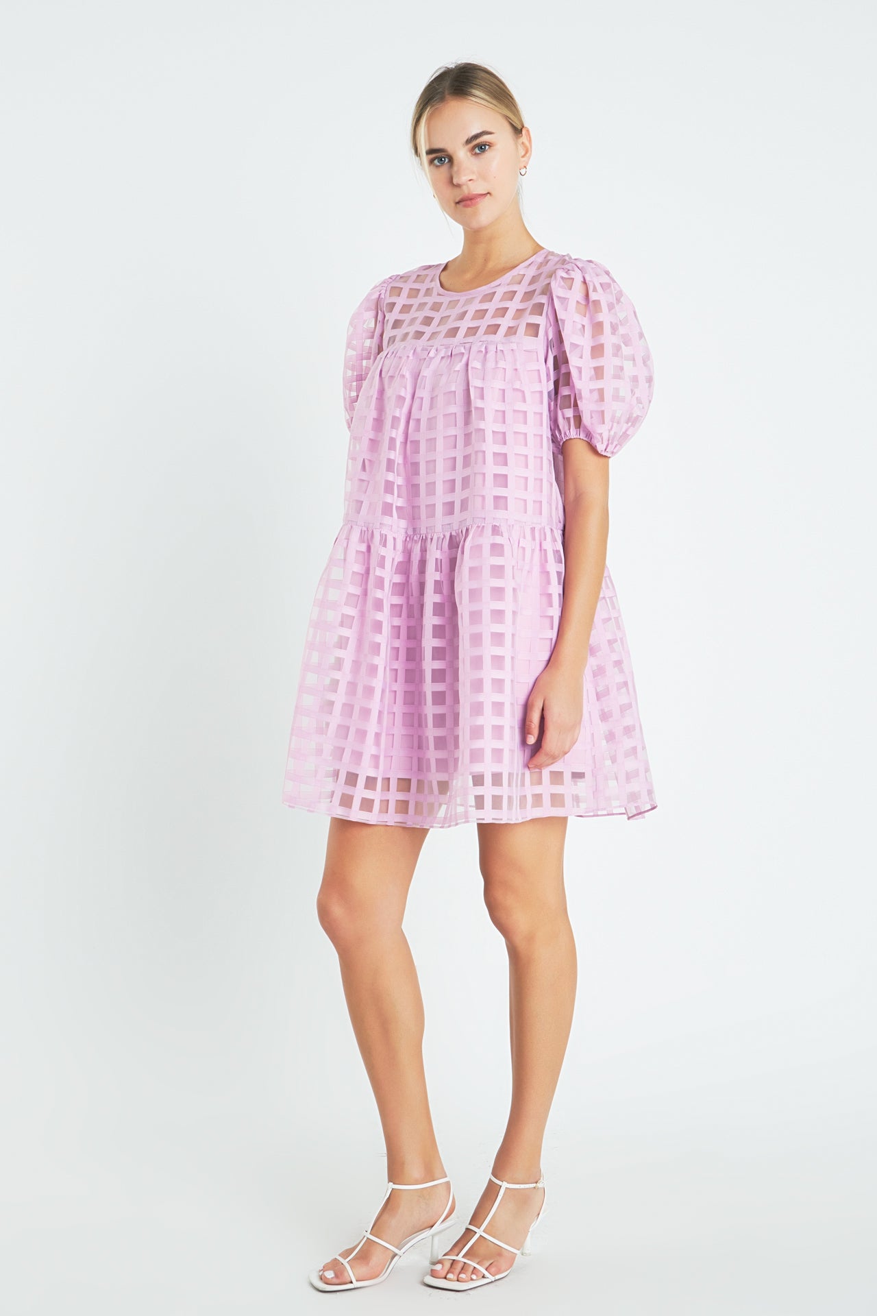 Gridded Organza Mini Dress