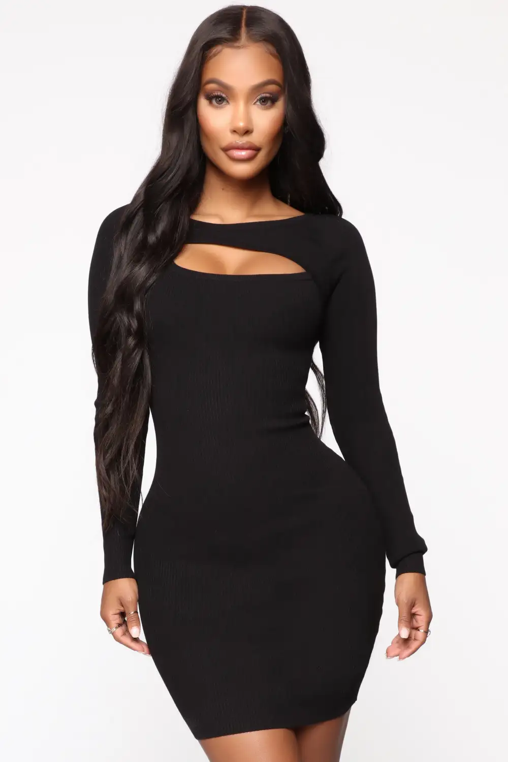 Cold Hearted Ribbed Mini Dress - Black
