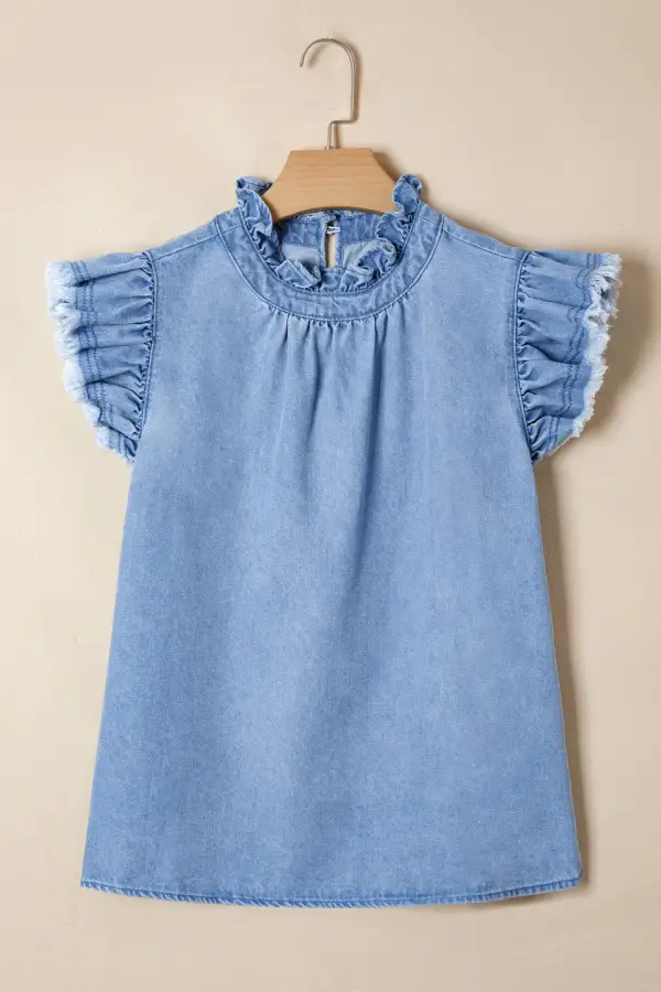 Clean Frilled Collar Flutter Sleeve Tee