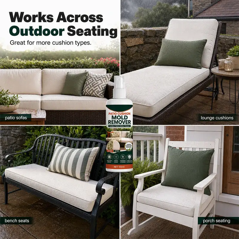 Patio Cushion Mold Remover Spray, Powerful Mildew Stain Cleaner, Quick Mold & Mildew Stain Removal Spray Safe for Outdoor Fabric Cushions, Patio Furniture Upholstery Cleaning Solution