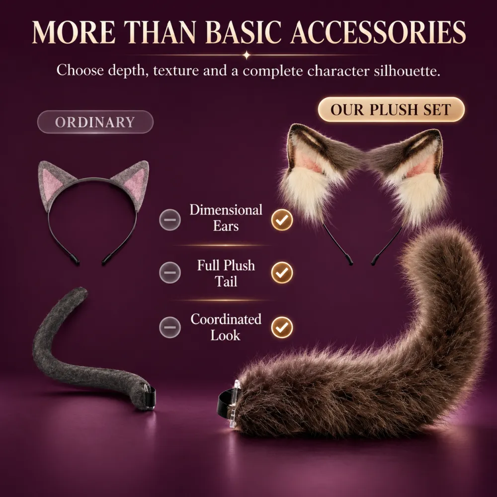 Black Cat Ears Headband Plush Animal Tail Kitten Set Cosplay Props Anime Convention Accessories