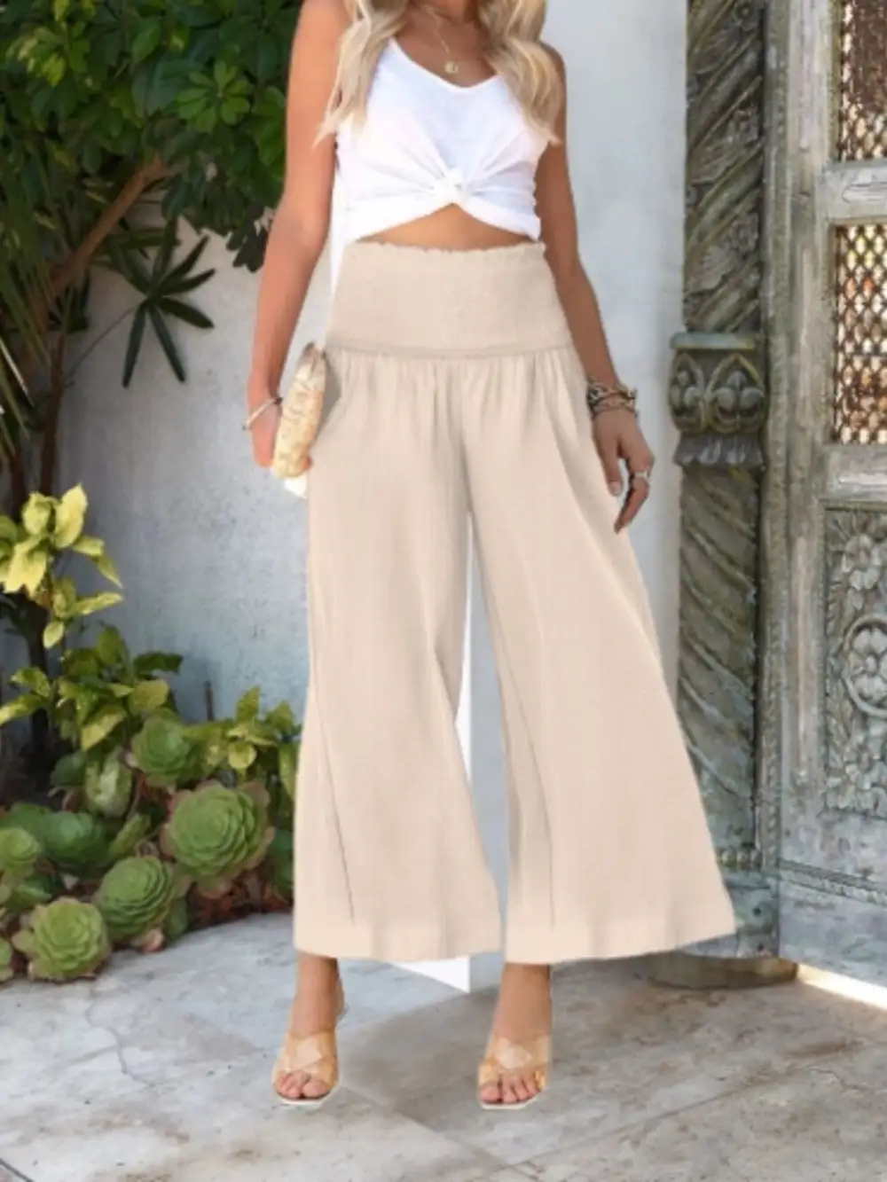 Wide Leg Smocked Waist Pants
