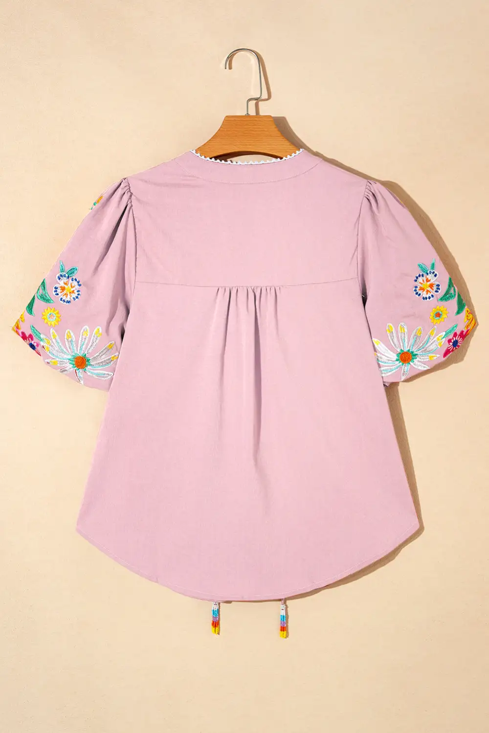 Softly Styled Floral Embroidered Puff Sleeve Blouse