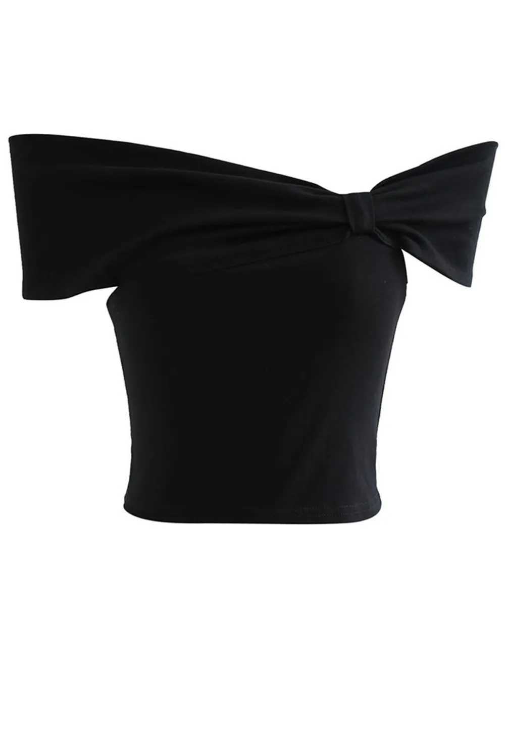 SIDE KNOT OFF-SHOULDER FITTED TOP IN BLACK