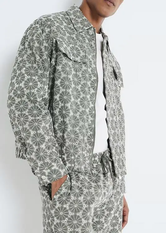 Men's Green Floral Embroidered Jacket