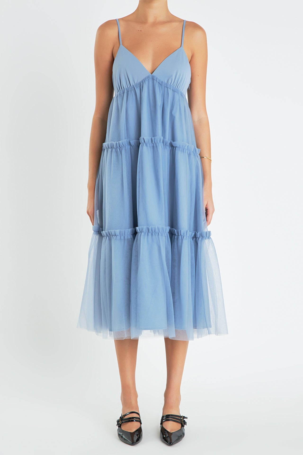 Tulle Contrast Midi Dress