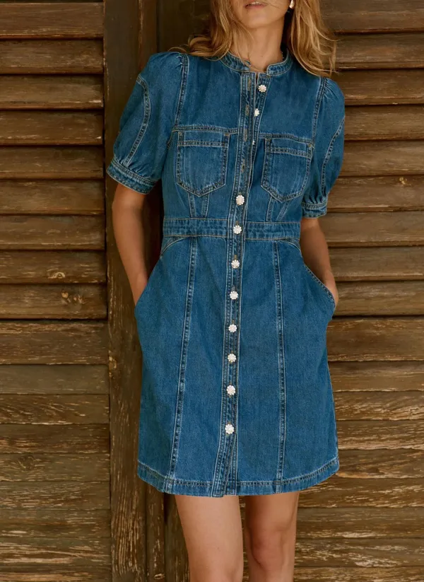 Casual Style Wash Denim Mini Dress