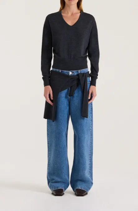 Charcoal Blouson V-Neck Merino Knit