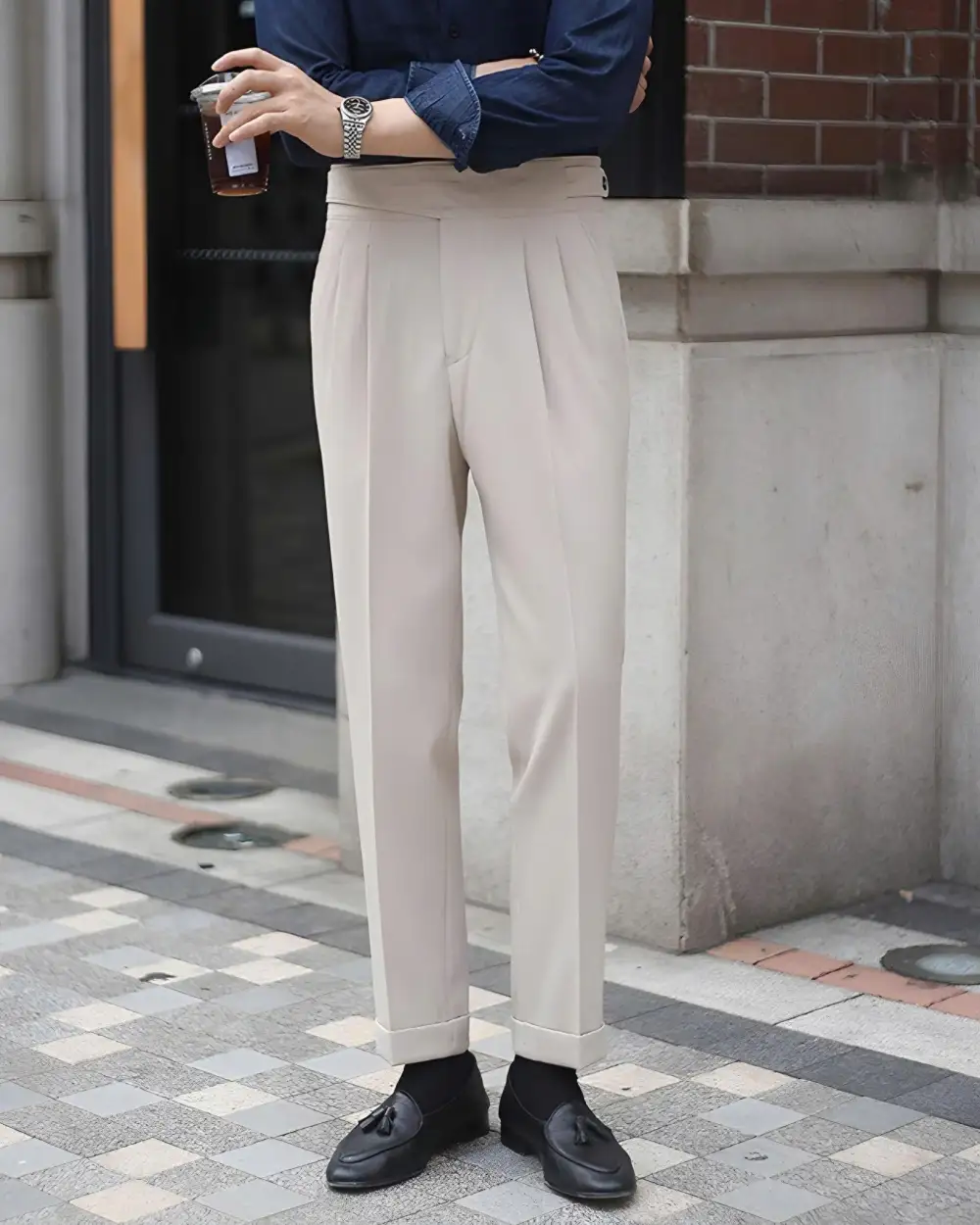 Double Pleat Corduroy Trousers
