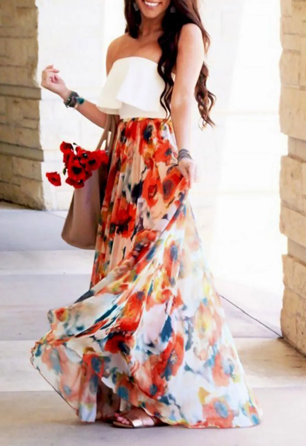 ORANGE BLOSSOM WATERCOLOR MAXI SKIRT