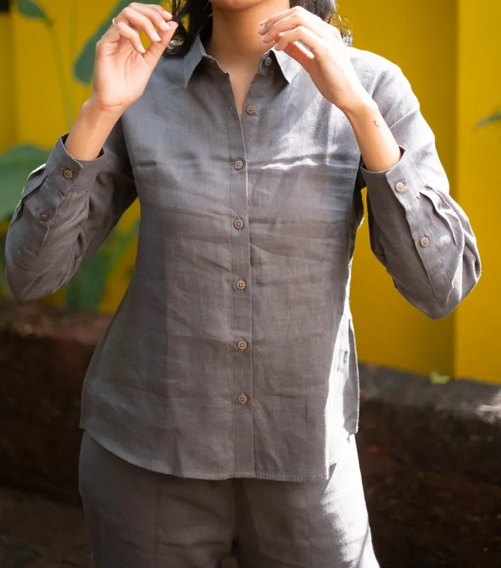 Slate Gray Linen Button-Up Shirt