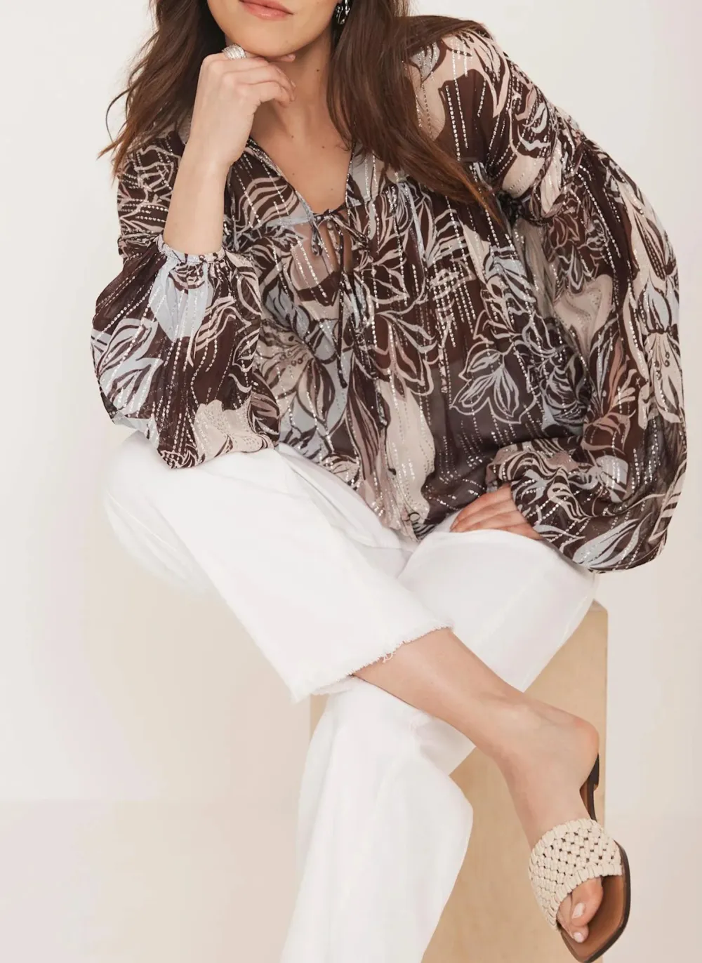 Casual Style Brown Floral Print Blouse