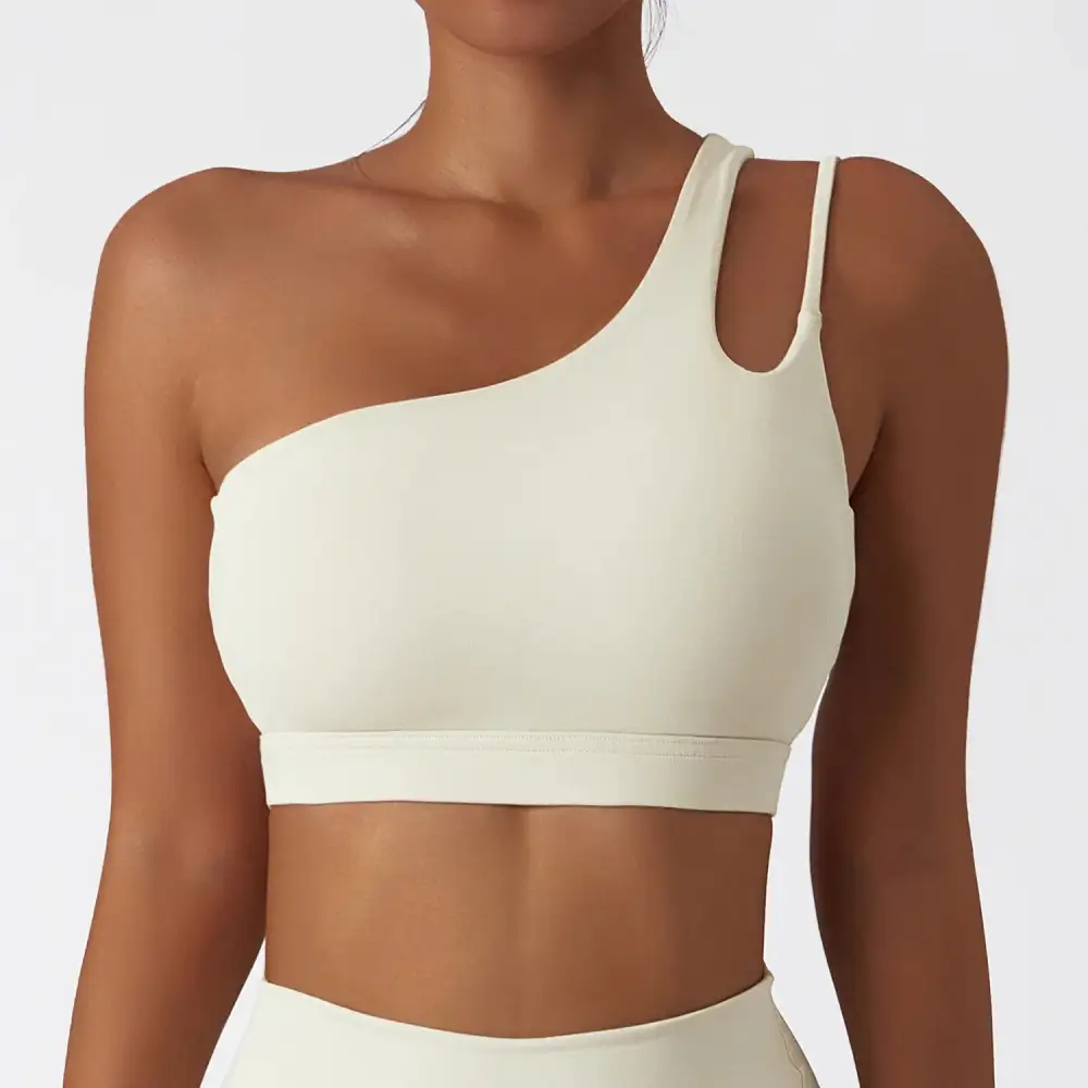One-Shoulder Sports Bra with Decorative Straps