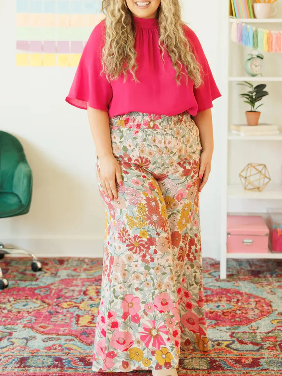 FLOWER PATTERN LOOSE WIDE LEG PANTS