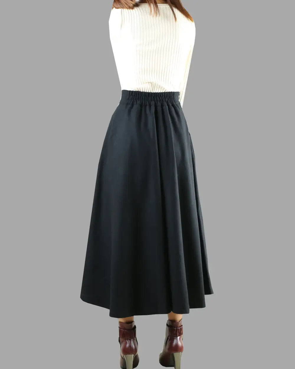 Casual Pleated Wool A Line Maxi Skirt