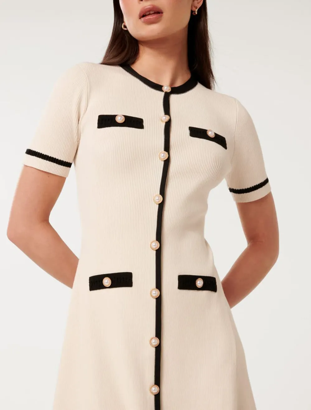 Contrast Knit Mini Dress