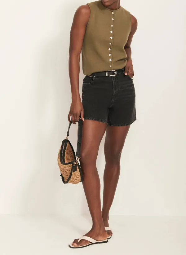 Casual Style Washed Black Denim Shorts