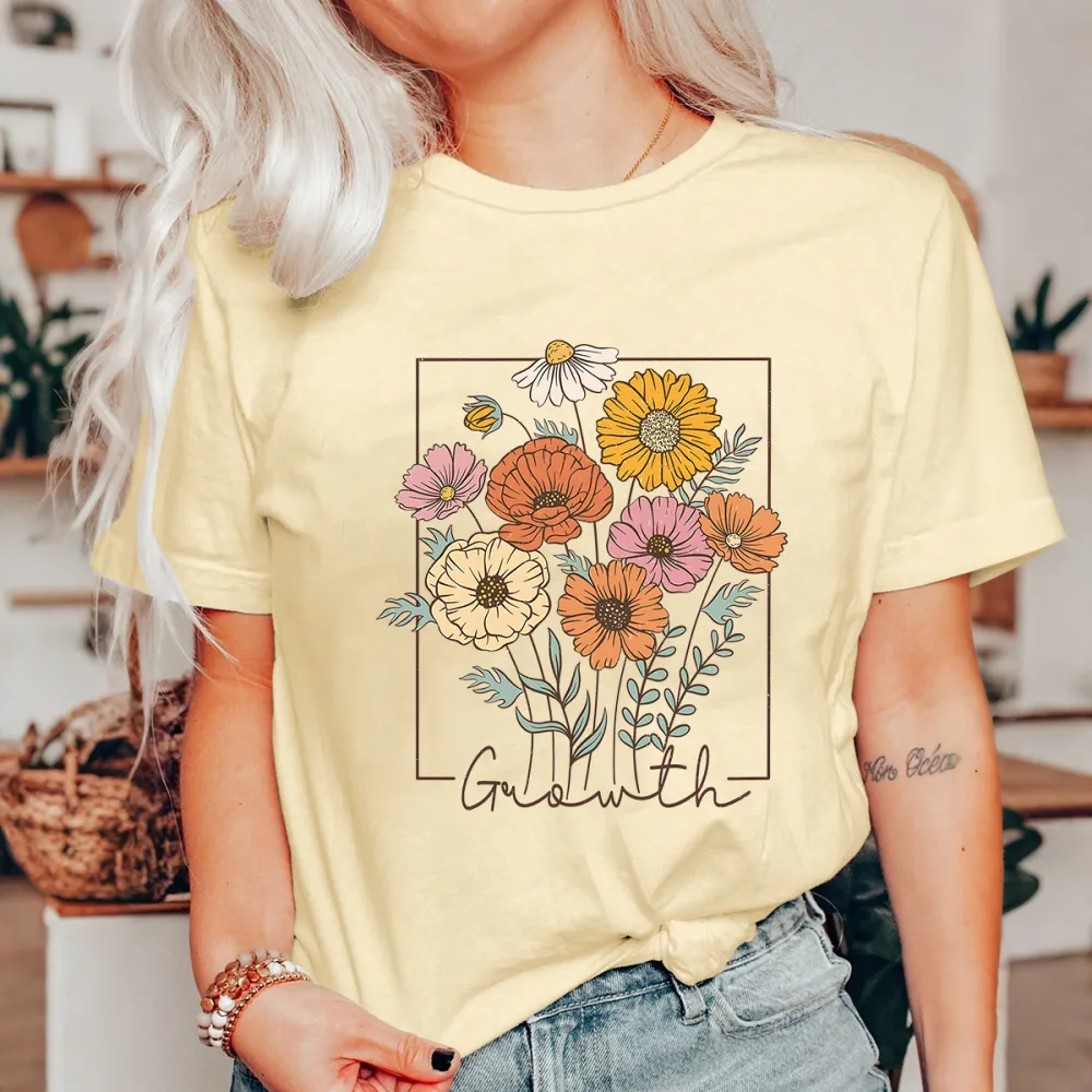 A Floral Design With Flowers In Various Colors T-Shirt