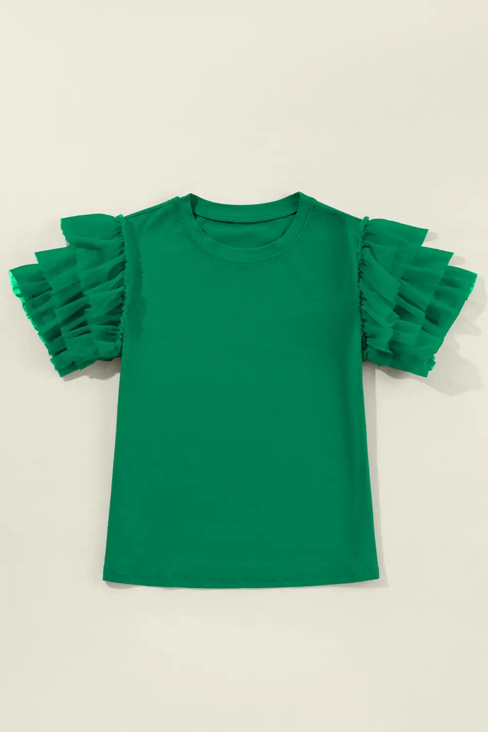 Dark Green Tulle Ruffle Sleeve Blouse