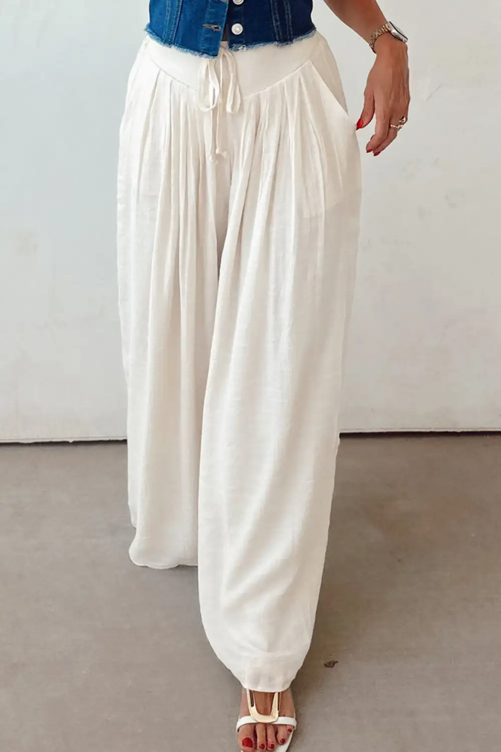 Tie Rise Pleated Wide Leg Pants