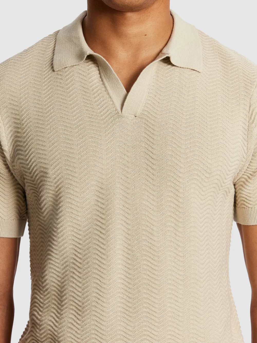 Beige Short Sleeve Smooth Knit Polo Shirt
