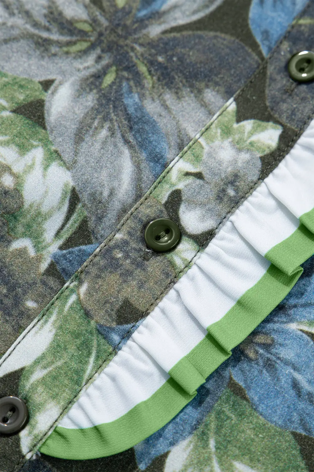 Green Ruffled Short Sleeve Floral Summer Blouse
