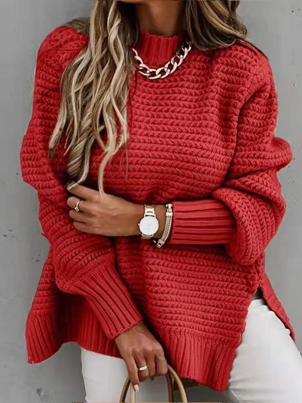 Casual Solid Color Knitted Sweater